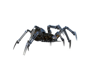 Mechanical spider, high resolution image, Pose2, isolated on white background. 3d rendering, 3d illustration.	