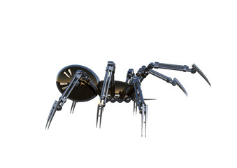 Mechanical spider, high resolution image, Pose2, isolated on white background. 3d rendering, 3d illustration.	