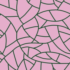 Naklejka premium Seamless pattern of flat green elements on a pink background for textile.