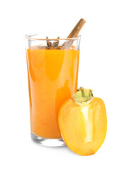 Tasty persimmon smoothie with anise and cinnamon isolated on white