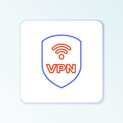 Line Shield with VPN and wifi wireless internet network symbol icon isolated on white background. VPN protect safety concept. Colorful outline concept. Vector.