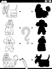 shadow task with cartoon purebred dogs coloring book page