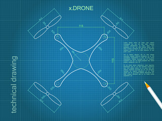 Technical drawing drone blue