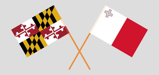 Crossed flags of Malta and the State of Maryland