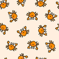Naklejka premium cute seamless pattern with hand drawn crabs doodles for textile prints, wrapping paper, kids fashion, stationary, scrapbooking, wallpaper, packaging, etc.