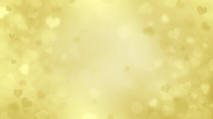 Soft blurred gold background with hearts and circles. Valentines day bokeh background
