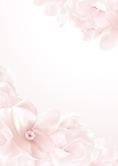 Love letter blank template with magnolia flower pattern background. Vertical holiday backdrop useful for wedding invitation, save the date card, romantic letter, love note. vector design a4 format