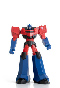 ISTANBUL, TURKEY, FEBRUARY 11, 2021: Optimus Prime collectable toy figure from Transformers franchise, an American and Japanese media franchise produced by Hasbro and Takara Tomy.
