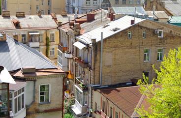 Fototapeta na wymiar Roofs of old houses in the city of Kiev.