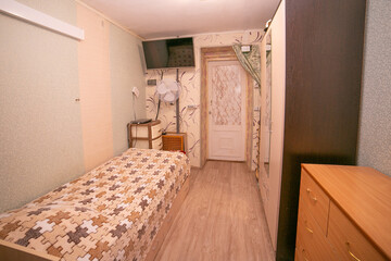 Old ugly apartment flat view from inside, interior, retro style, old