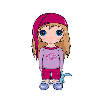 girl in pink pajamas holding toy clip art preview