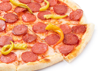 pepperoni pizza isolated on white background. Slice of pizza