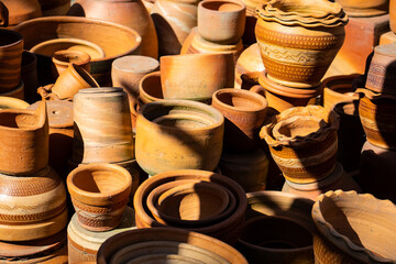 Traditional pottery in the city of Raquira. City of Pots