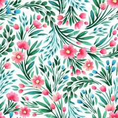 Fototapeten Floral watercolor seamless pattern. Design for fabric, wallpaper, wrapping paper and more. © Anna