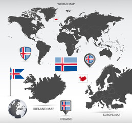 Iceland administrative divisions map and Iceland flags icon set