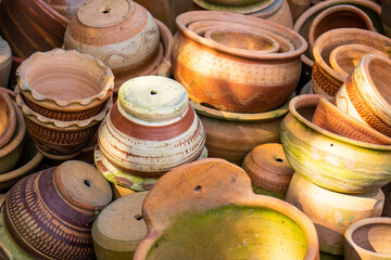 Traditional pottery in the city of Raquira. City of Pots