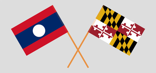 Crossed flags of Laos and the State of Maryland