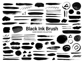 黒いインクブラシの手描きテクスチャセット