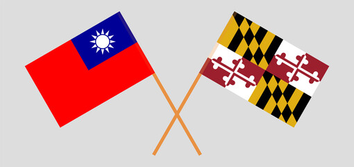 Crossed flags of Taiwan and the State of Maryland