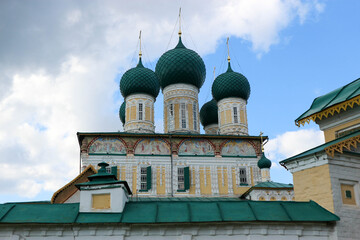beautiful Resurrection Cathedral – a monument of church architecture of the second half of the 17th century in Tutayev, Russia under blue sky