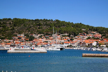 Fototapeta na wymiar Vela Luka, small Mediterranean town on island Korcula, Croatia.