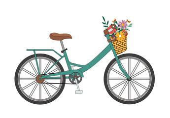 Fototapeta na wymiar Bicycle with a bouquet of spring flowers. Vector Illustration. EPS10