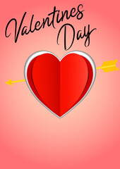 Pink card with a red heart. Valentine's Day. Valentine's card.