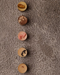 Chocolate and chocolate candy. Different chocolates and candies for coffee and tea.