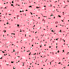 Geometric pink terrazzo seamless pattern. Abstract colourful modern background. Stone fashion design for web and print. Venetian tile, flooring home decor. Chaotic pastel texture.