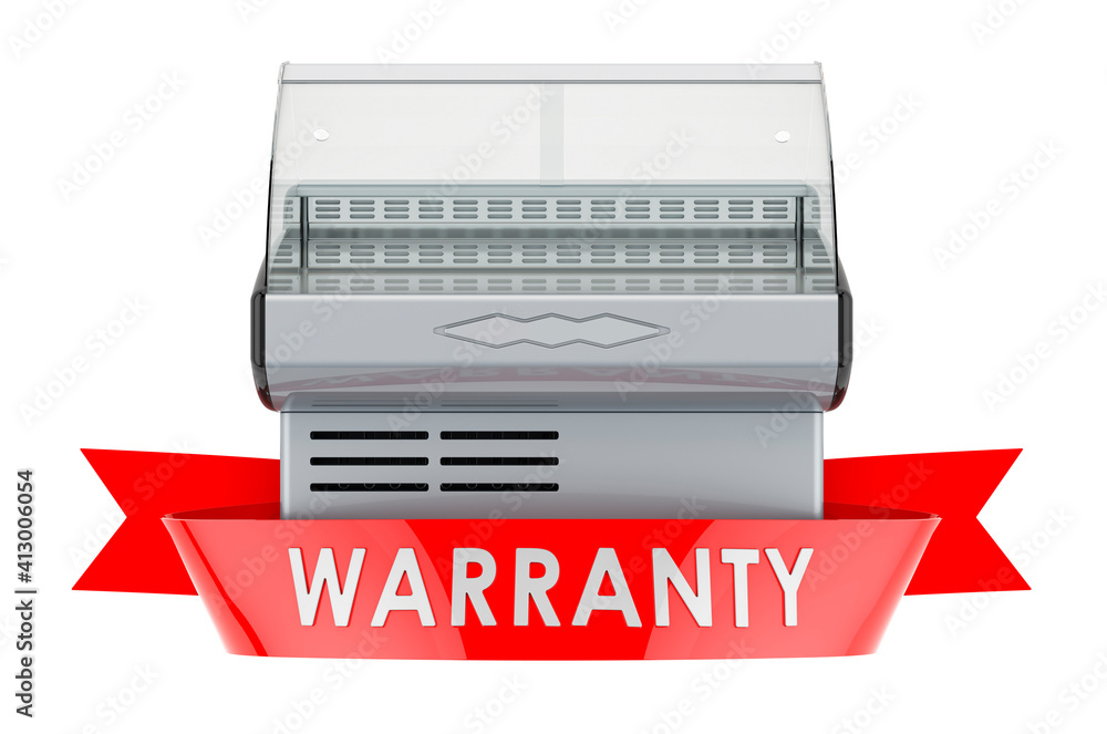 Poster refrigerated display case warranty concept. 3d rendering