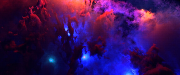 Fototapeta na wymiar Beautiful space background. Nebula blast. Multicolored space clouds. Blue glowing gas giants. Science fiction backdrop. Fantastic cosmic wallpaper. Vector illustration. EPS 10.