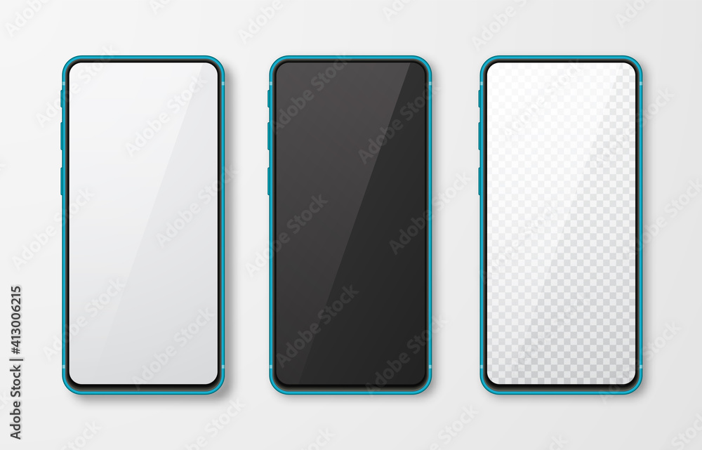 Poster realistic smartphone mock up set. mobile phone display. 3d template illustration. vector illustratio