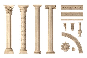 Classic antique marble columns set - obrazy, fototapety, plakaty