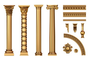 Classic antique golden columns set - obrazy, fototapety, plakaty