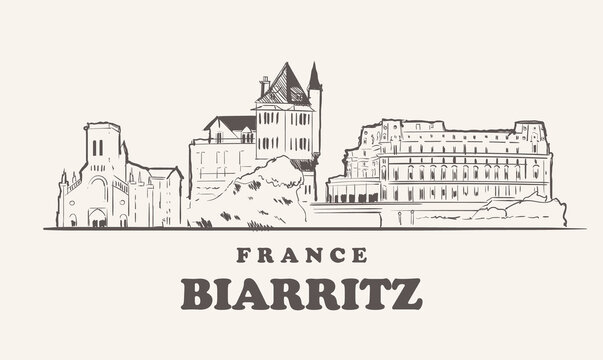 Biarritz cityscape, france hand drawn sketch