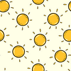 cute seamless pattern with hand drawn suns for summer prints, posters, wrapping paper, backgrounds, wallpaper, scrapbooking, textile, kids fashion, stationary, etc.
