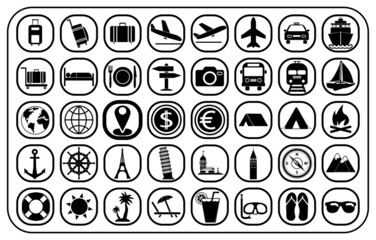Travel and holiday symbols set, cardboard, vector