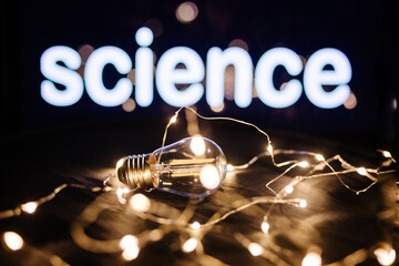 science bulb background. Energy lamp filament. Invention idea.