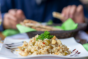 Risotto with mushrooms and chicken