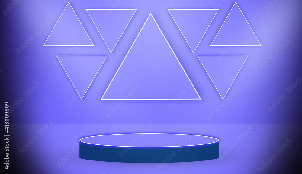 Poster blue 3d rendered stage illustration abstract backdrop with triangle in a background. modern free spa