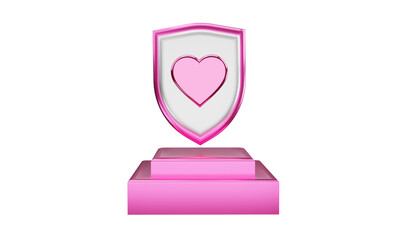 3D rendering icon shield with love