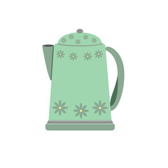 Kettle for making tea or coffee, kitchen electric appliance, device necessary for boiling water, cozy home eco-friendly concept, hand drawn vector illustration