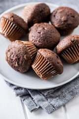 Chocolate muffins. Sweet dark cupcakes.