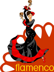 Flamenco dancer in black dress with castanets