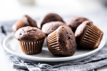 Chocolate muffins. Sweet dark cupcakes.