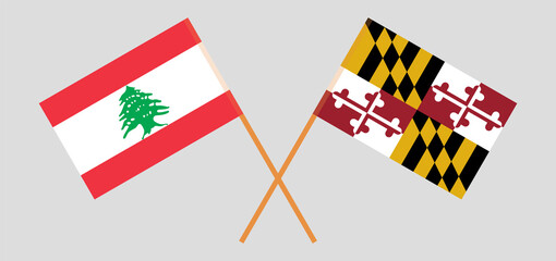 Crossed flags of the Lebanon and the State of Maryland