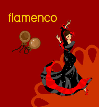 Flamenco dancer in black dress with castanets