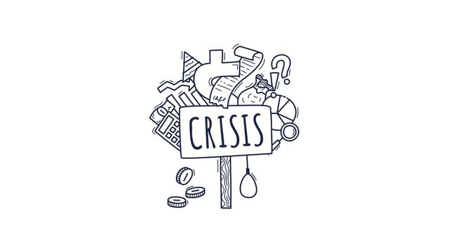 Animated crisis symbol. Economic crisis, recession, decrease graph. Bar chart. Profit down.  illustration isolated on white background.Alpha matte