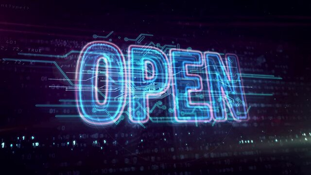 Open source code. Business, shopping, free software and freedom futuristic loop concept. Abstract loopable and seamless 3d rendering animation.
