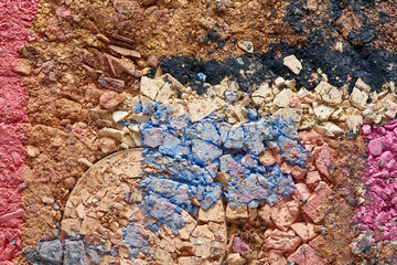 Broken eyeshadows in trendy shades isolated on white background